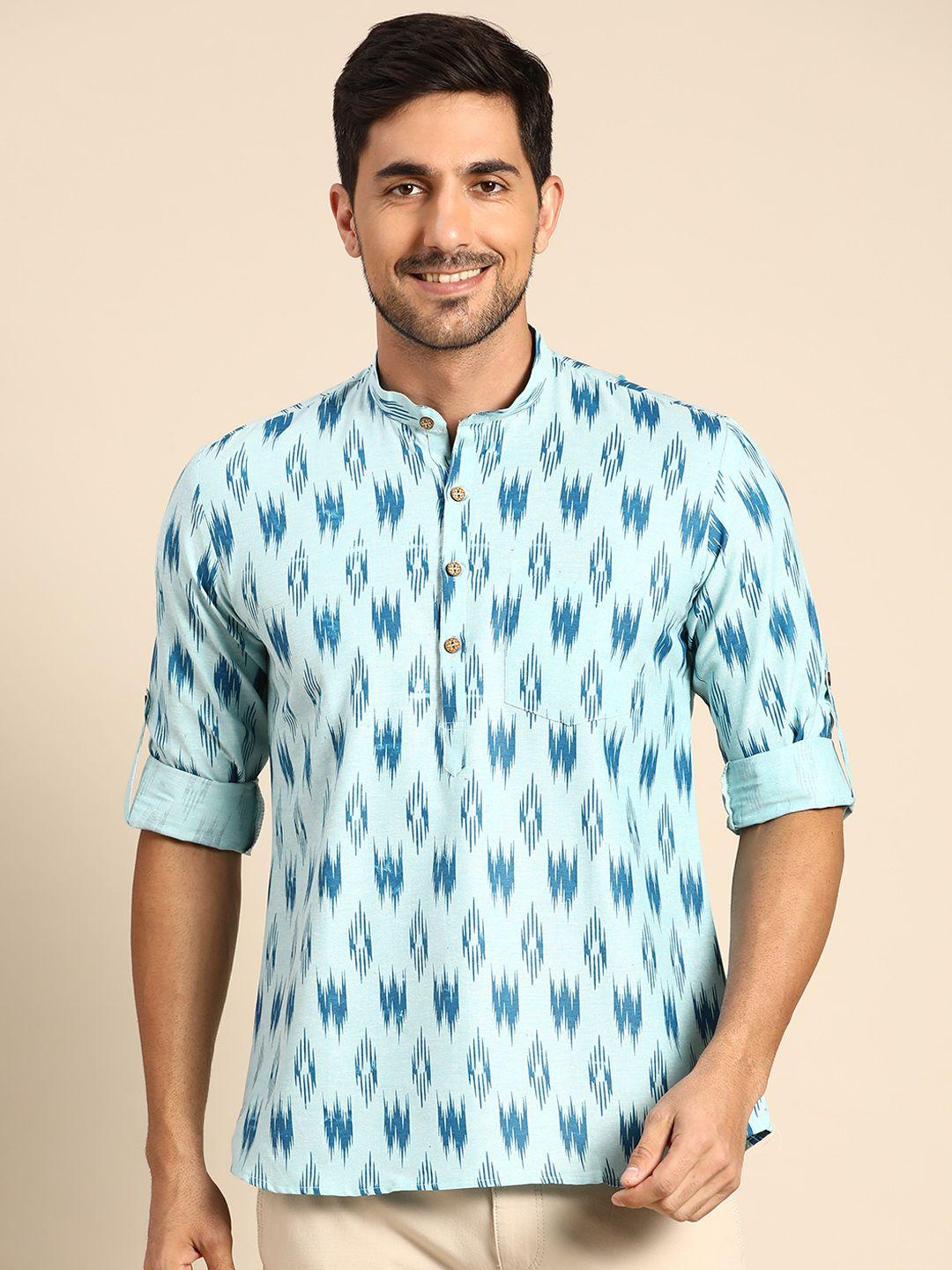 rajubhai hargovindas men turquoise blue ethnic motifs printed kurta