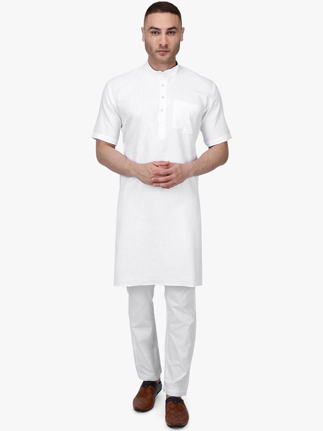 rajubhai hargovindas men white woven design kurta