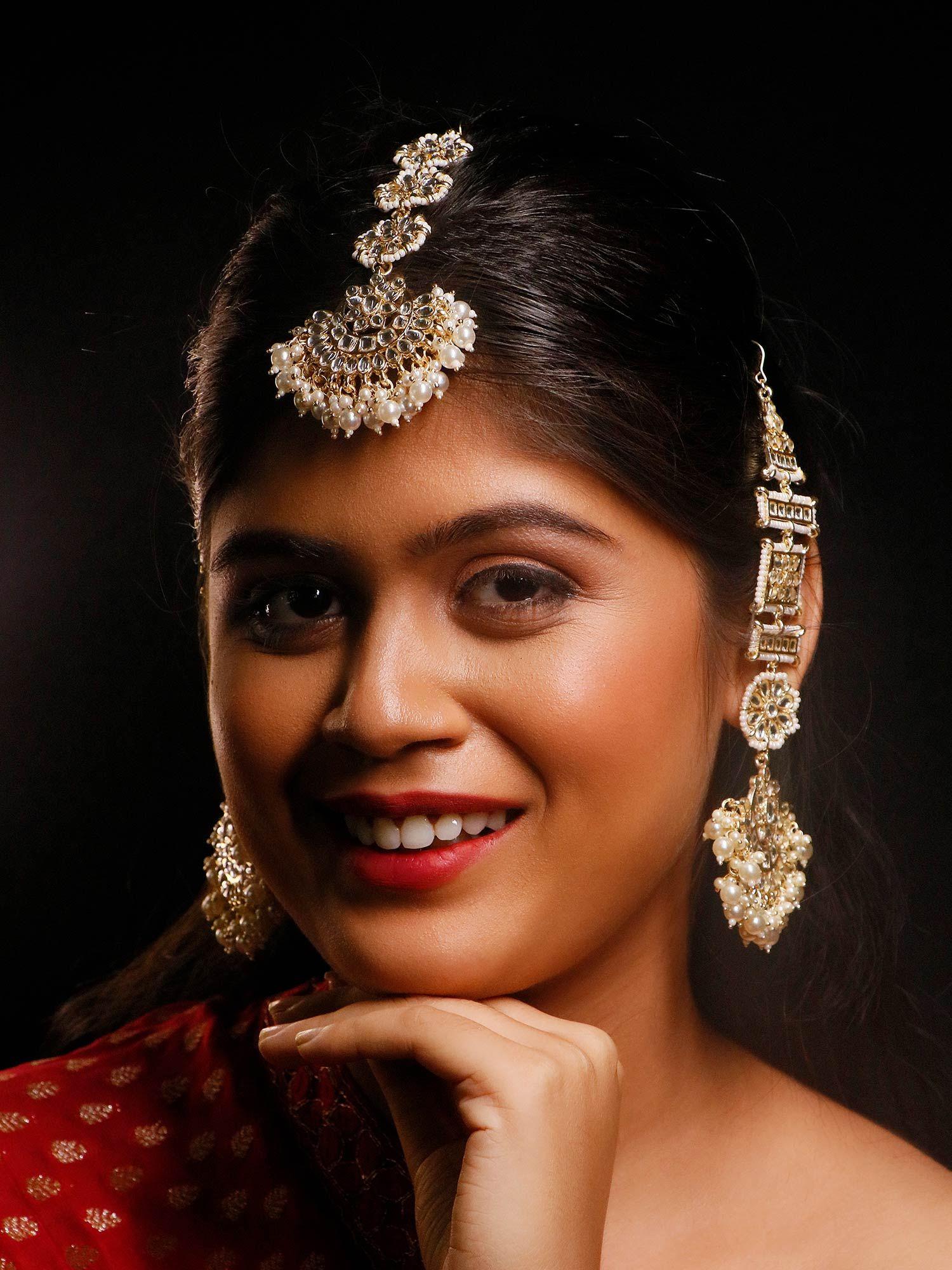rajwadi earring with holder and rajwadi chandbali teeka set (set of 2)