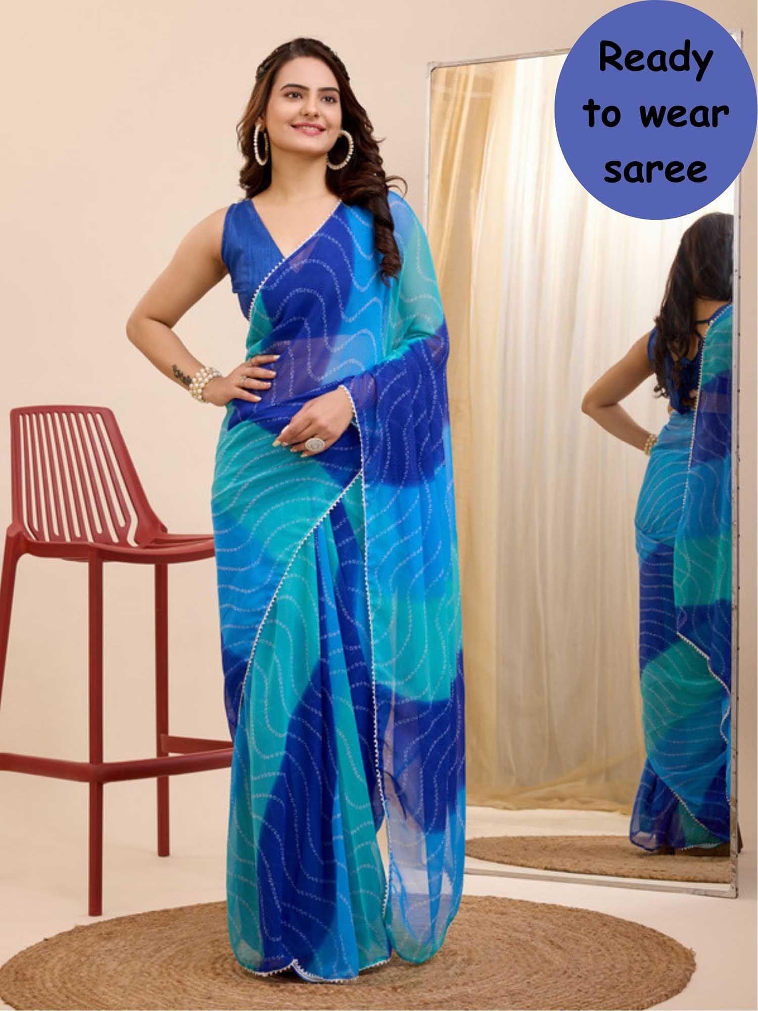 rakul multi-color colorblock pre-draped saree with unstitched blouse