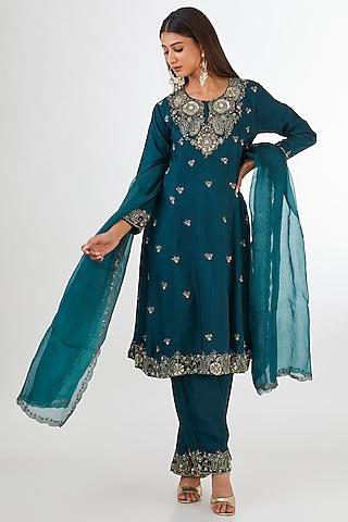 rama green bemberg silk sequins embroidered anarkali set