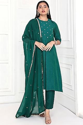 rama green chanderi floral embellished straight tunic set