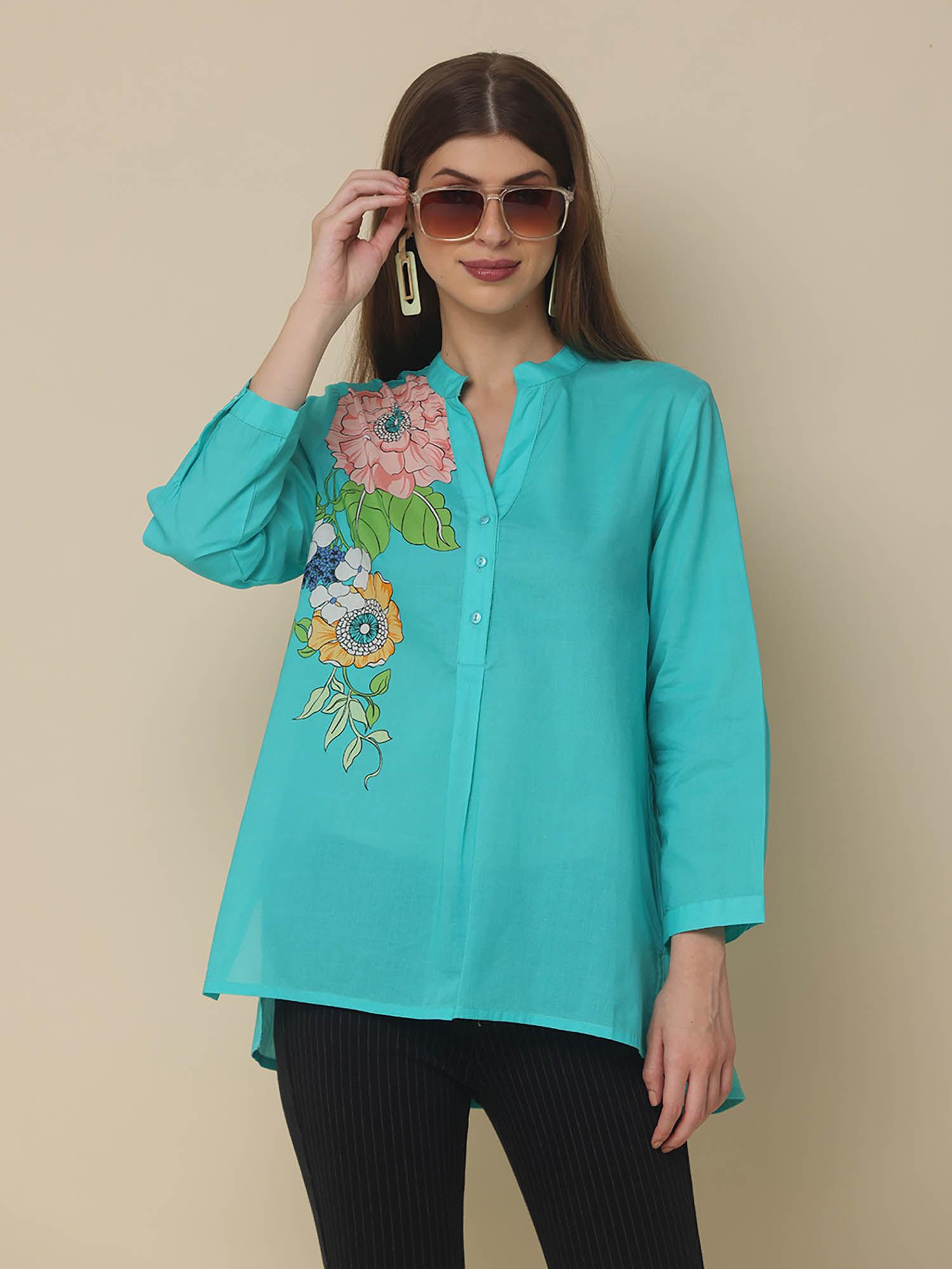 rama turquoise cotton printed top