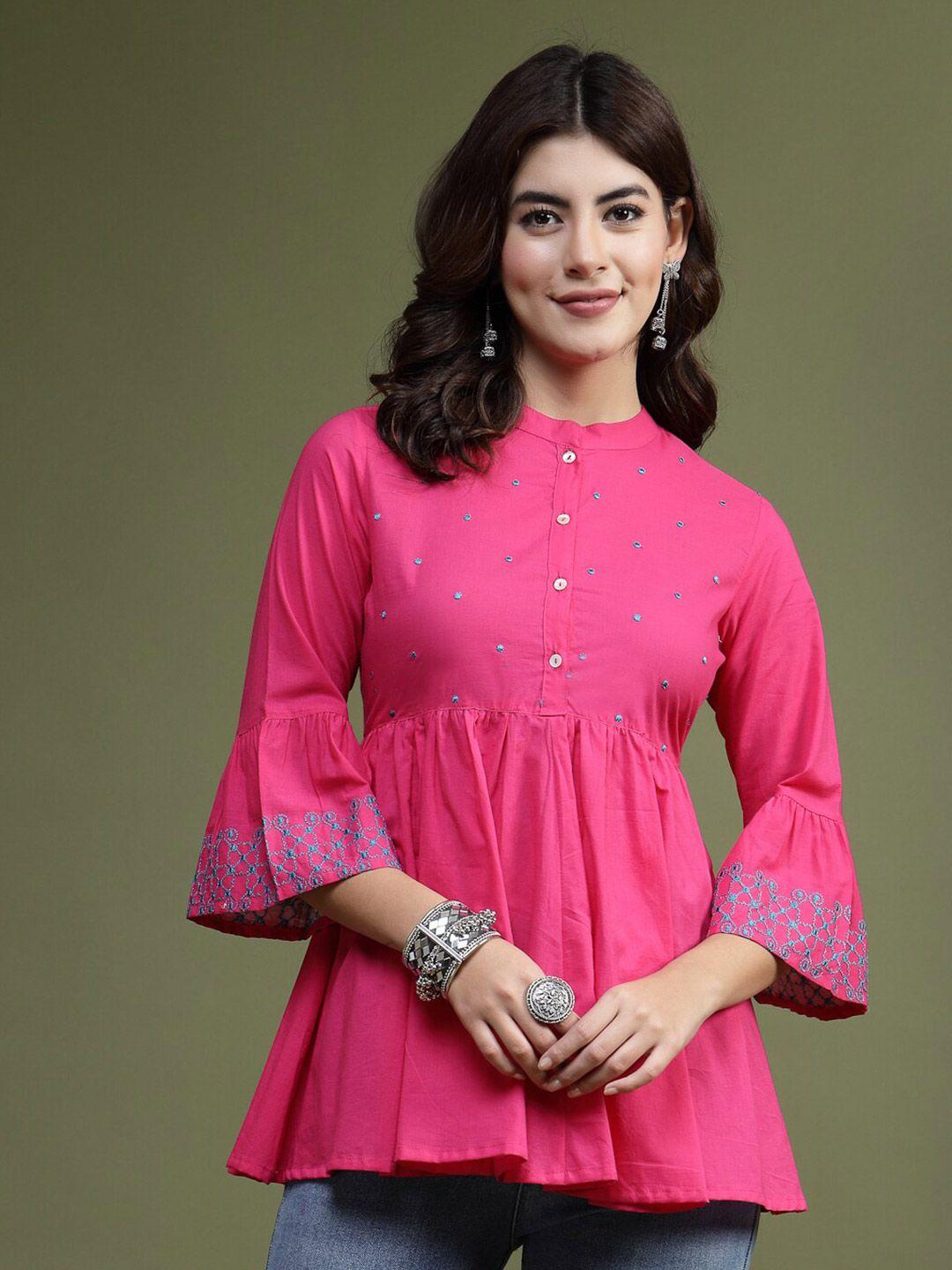 ramas embroidered mandarin collar cotton peplum top