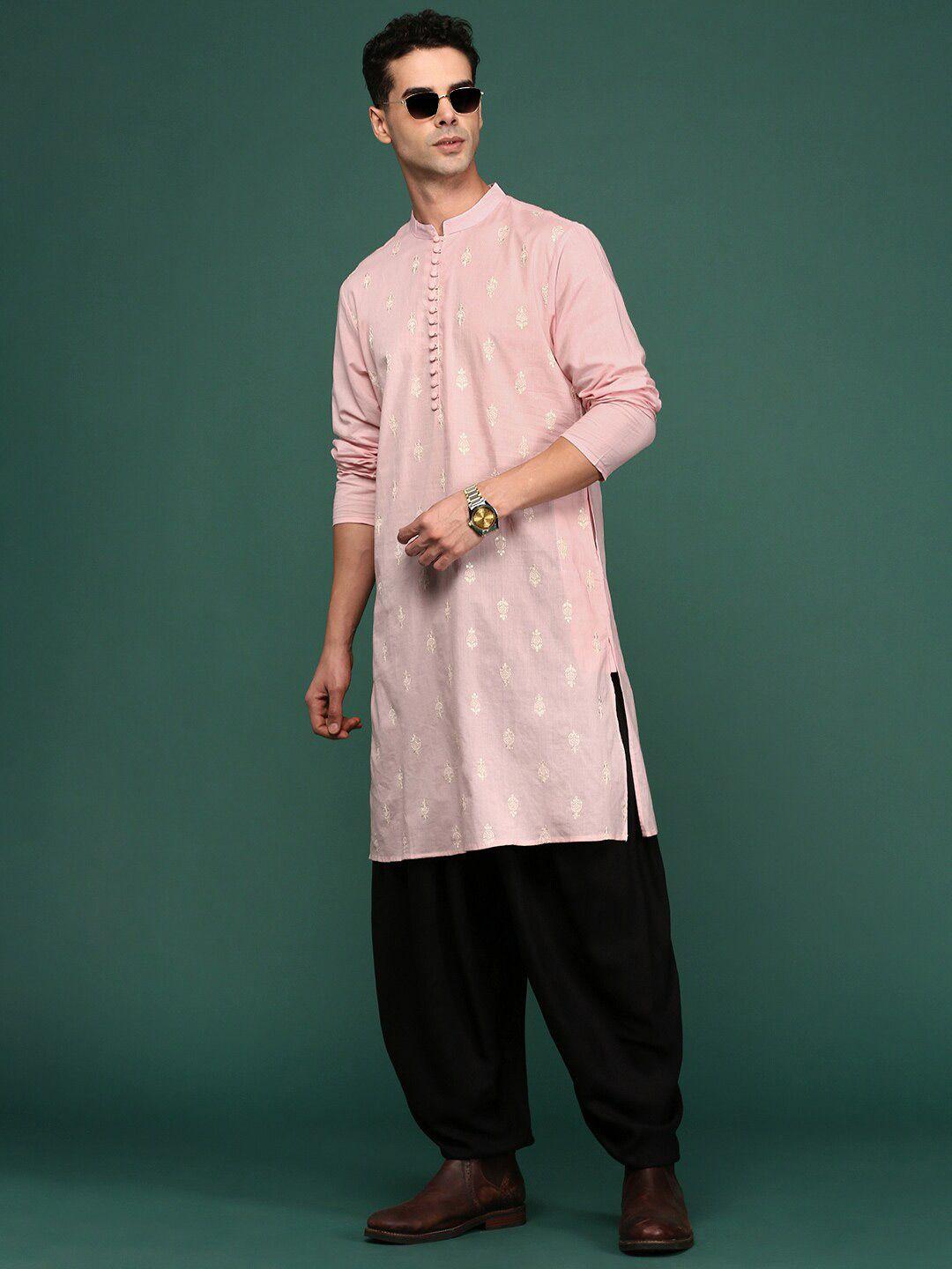 ramas embroidered mandarin collar long sleeves sequined cotton kurta
