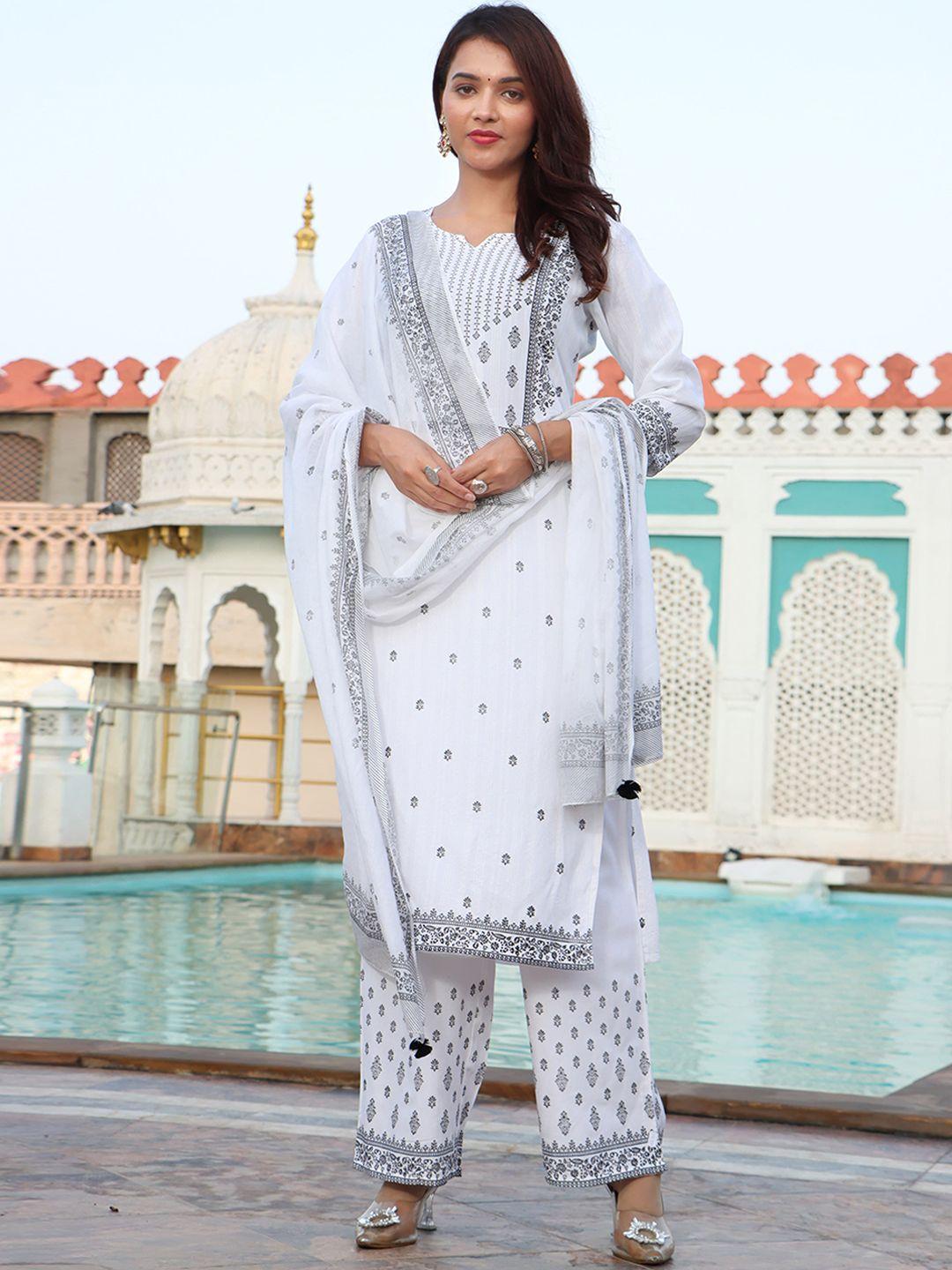 ramas ethnic motif printed straight kurta & palazzos with dupatta