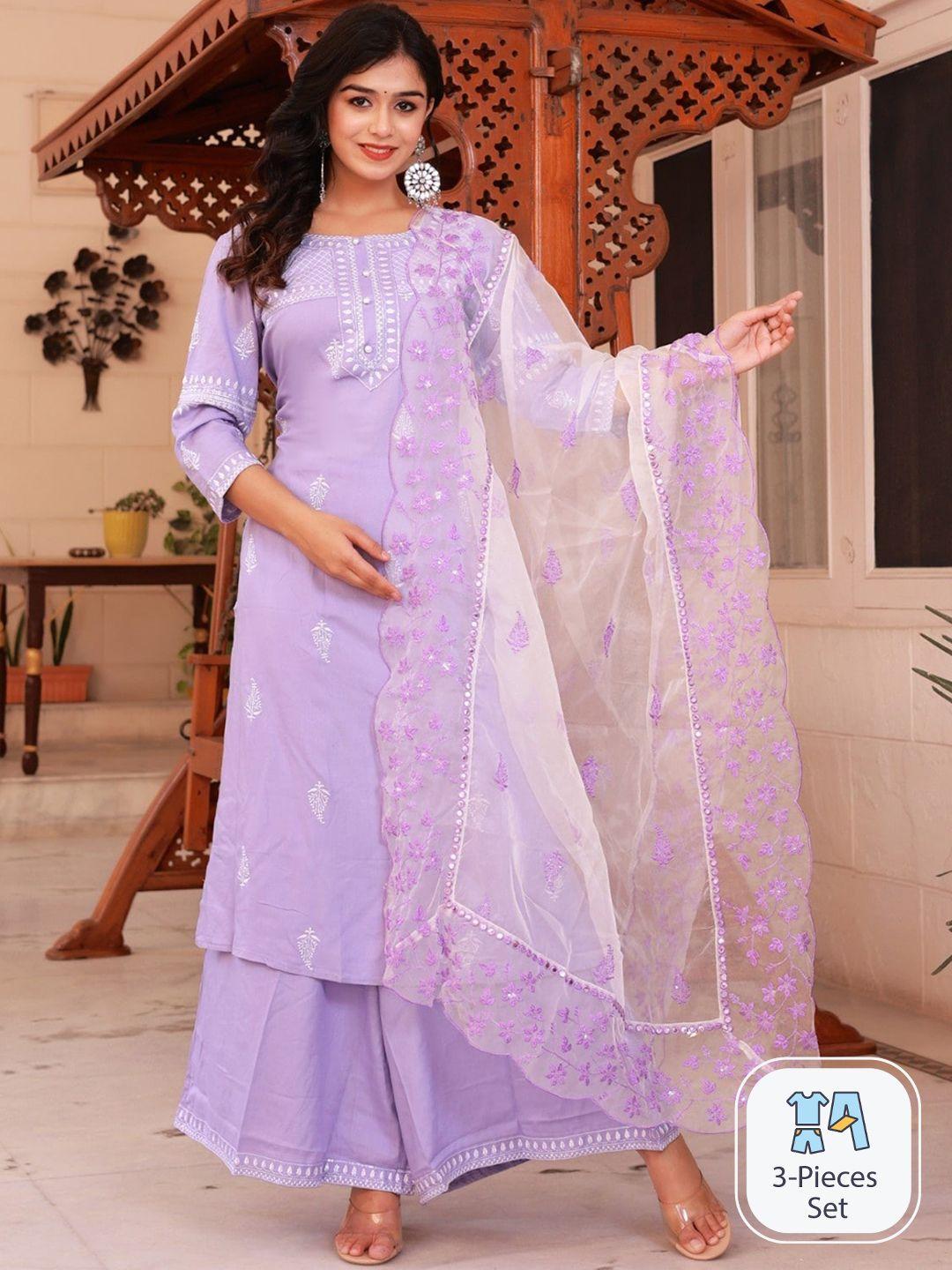 ramas ethnic motifs embroidered pure cotton kurta with palazzos & with