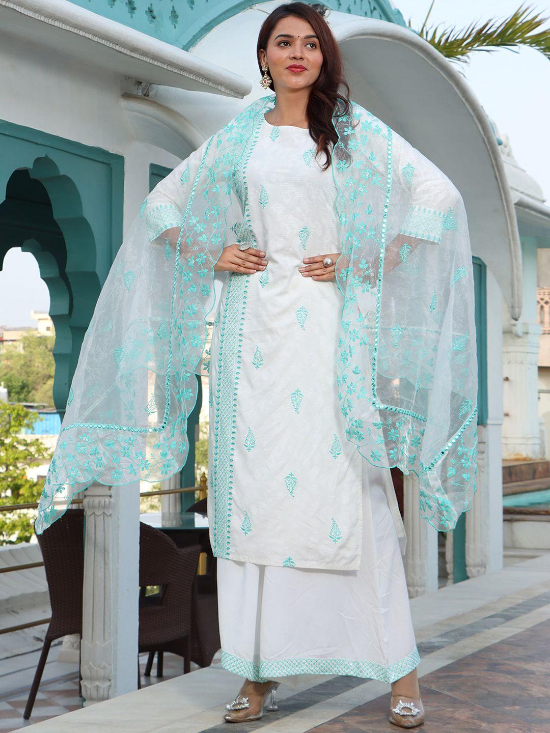 ramas ethnic motifs embroidered thread work kurta with palazzos & with dupatta