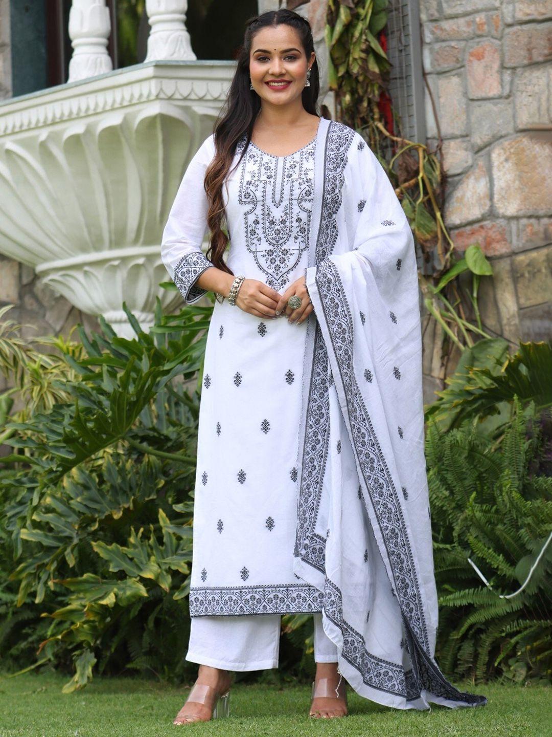 ramas ethnic motifs printed pure cotton straight kurta & palazzos with dupatta