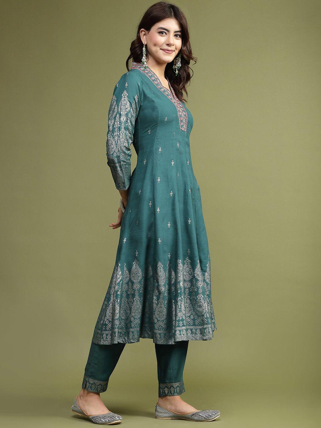 ramas ethnic motifs printed sequinned kurta with trousers