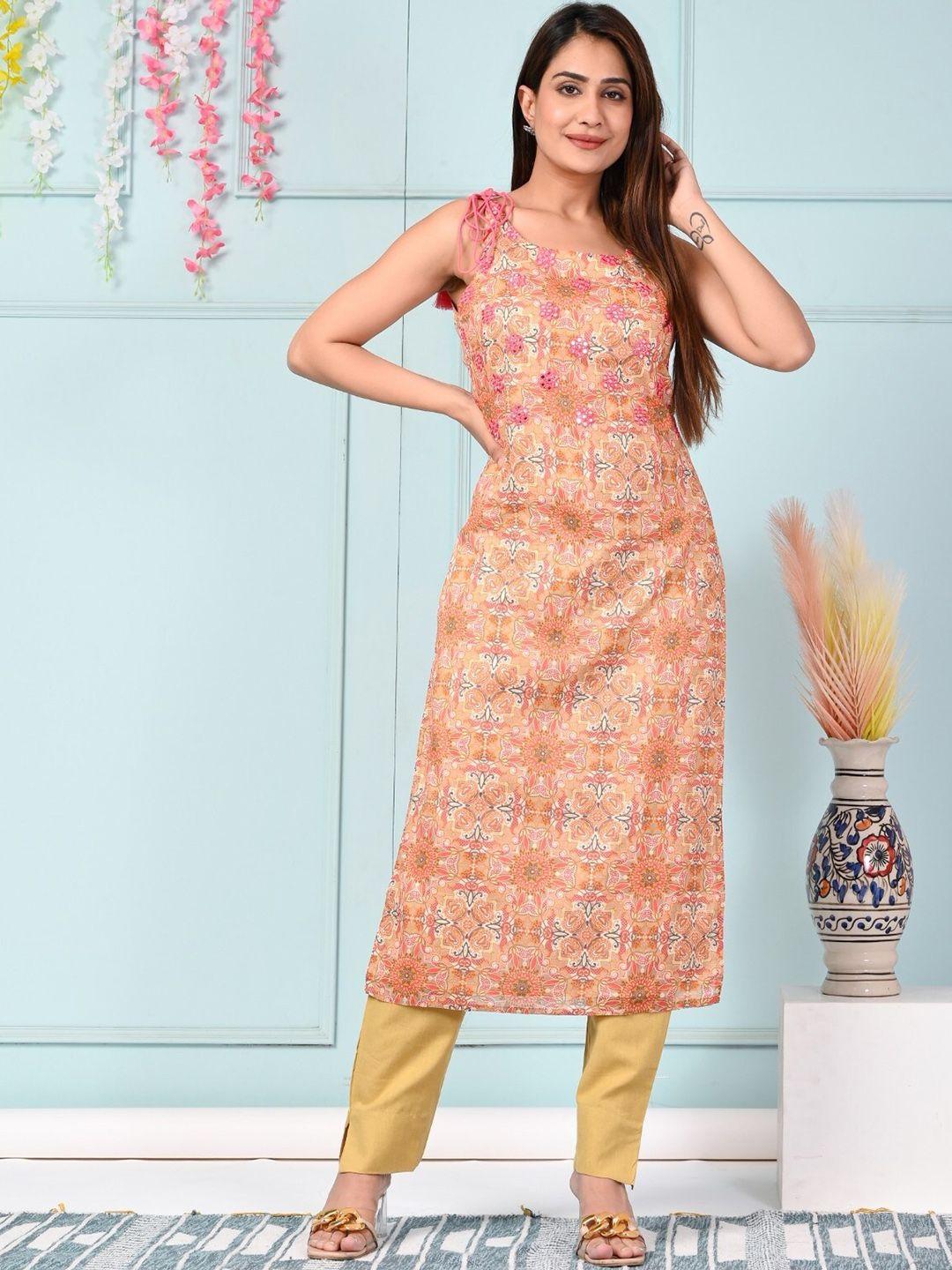 ramas ethnic motifs printed sleeveless pure cotton kurta