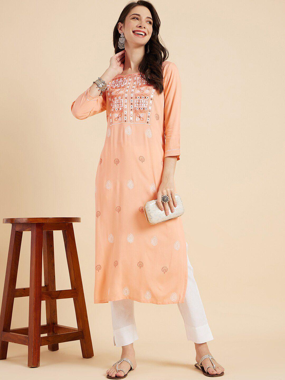 ramas ethnic motifs printed thread work straight kurta