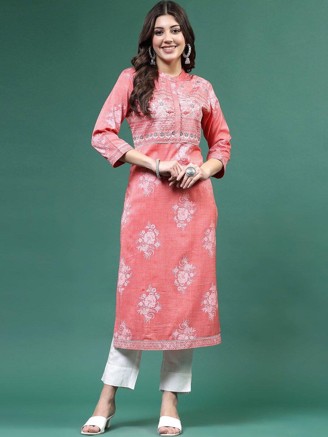 ramas floral embroidered sequinned straight kurta