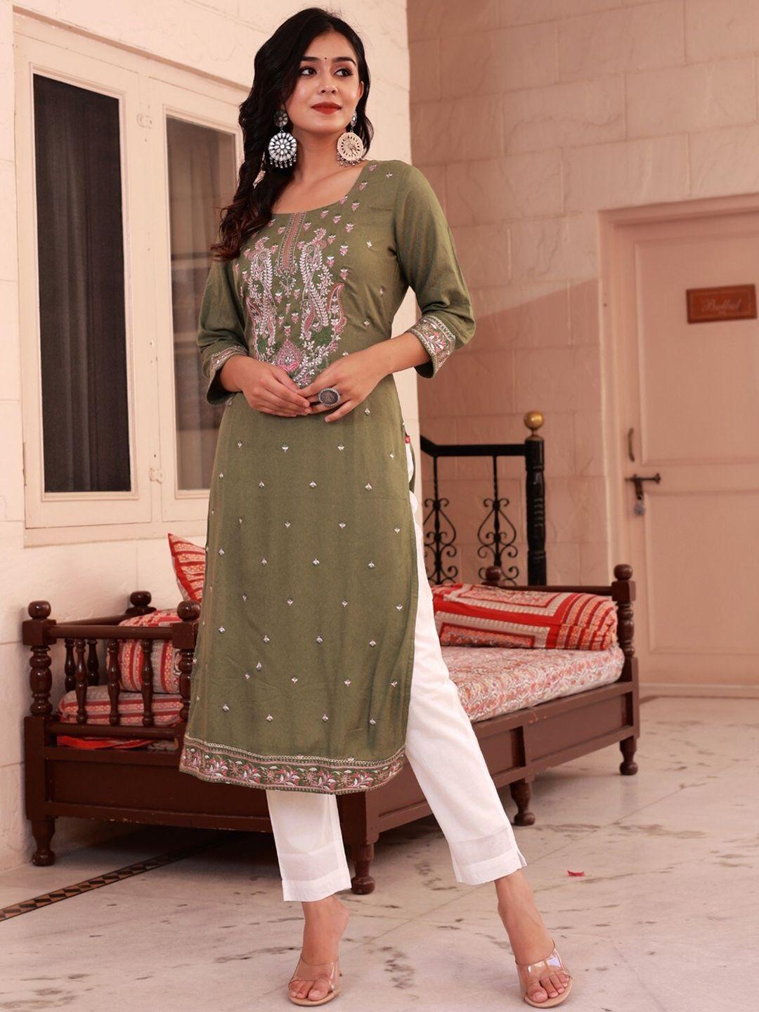 ramas floral embroidered straight thread work kurta