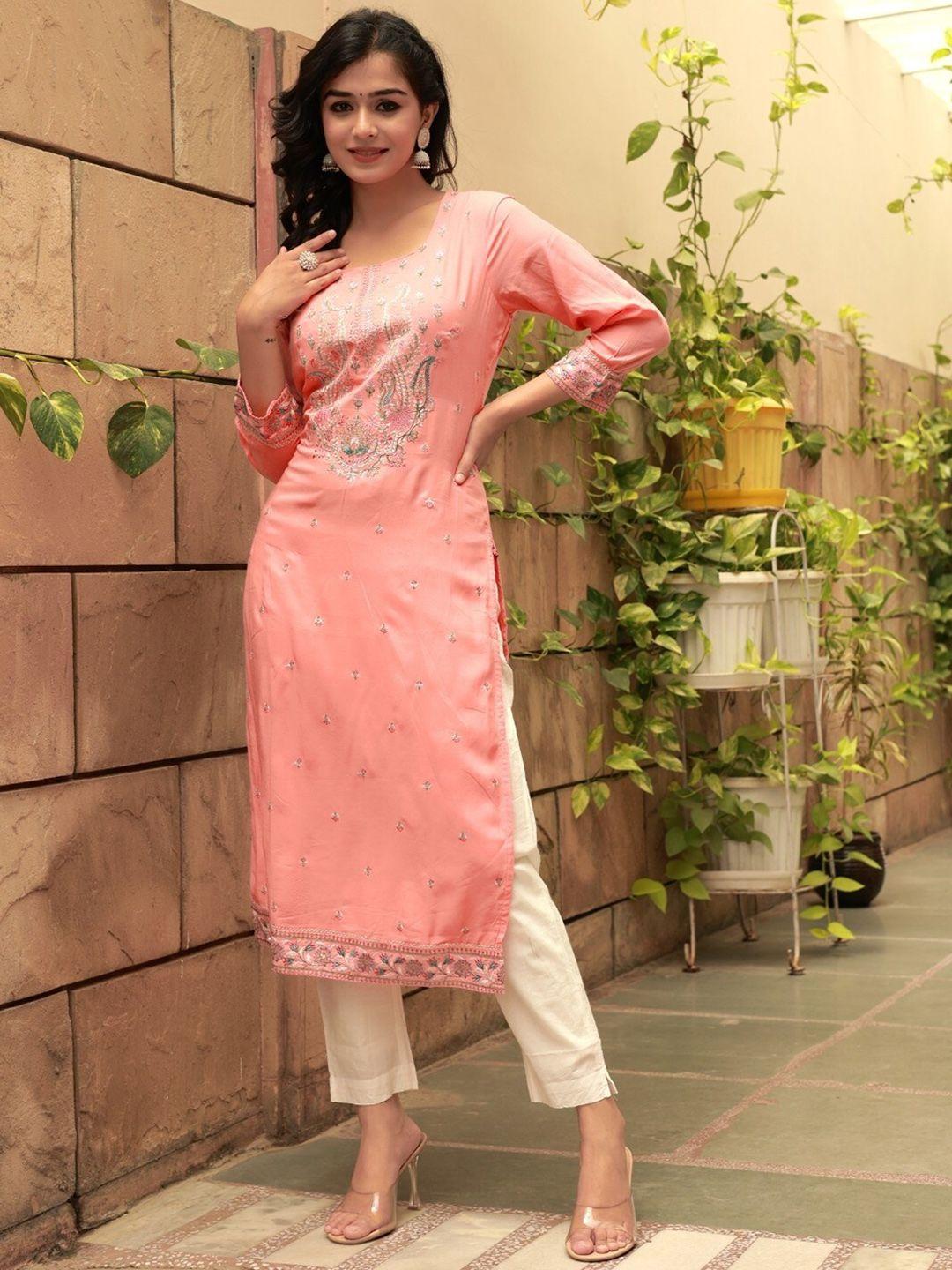 ramas floral embroidered thread work straight kurta