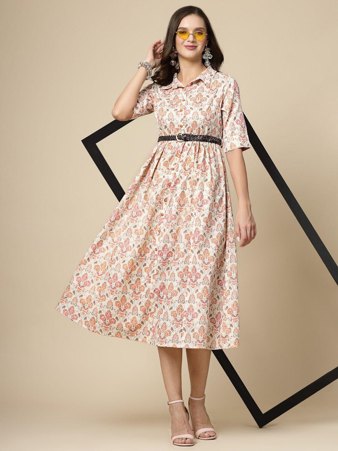 ramas floral printed cotton shirt style midi dress