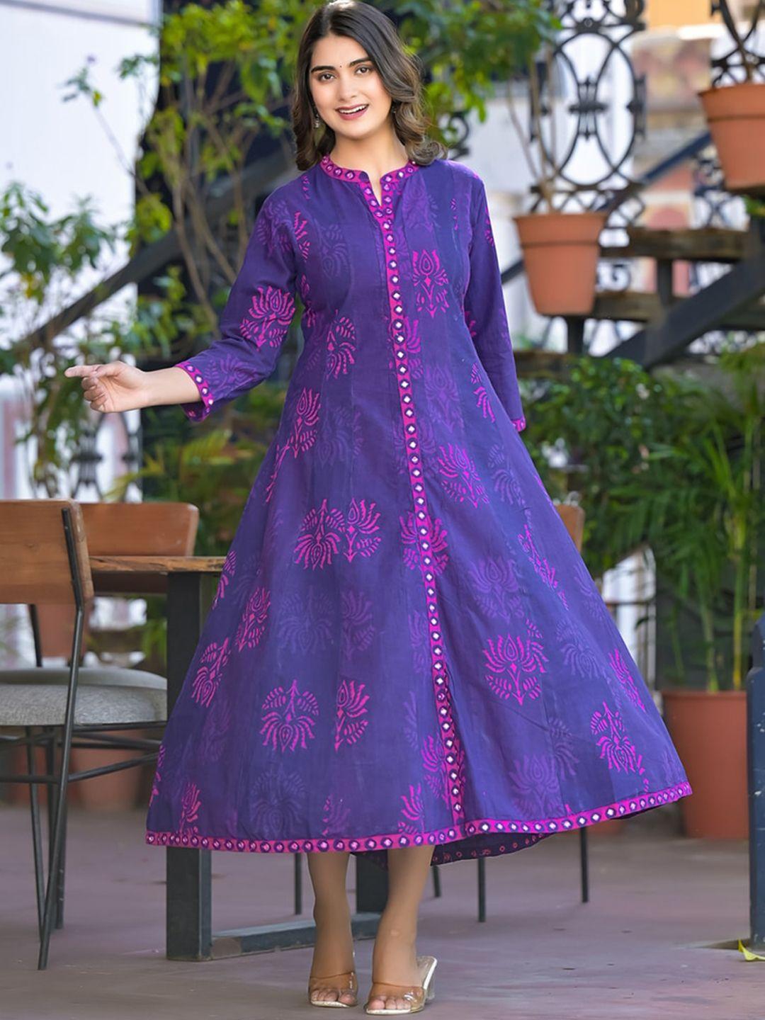 ramas floral printed panelled cotton a-line ethnic dress