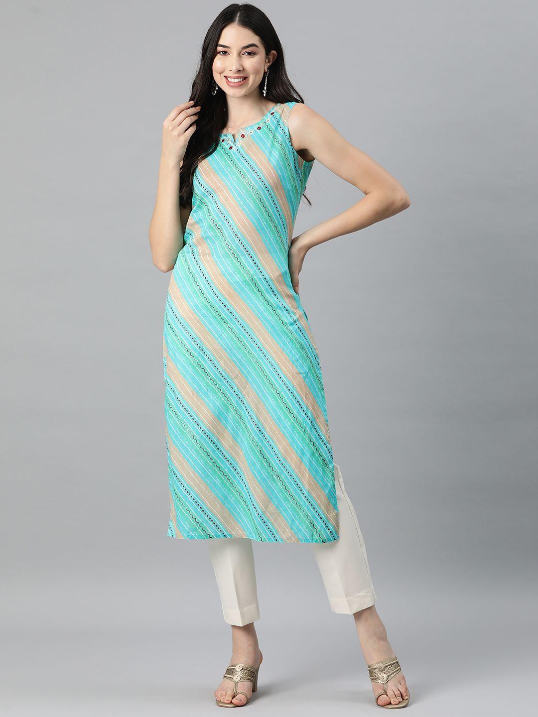 ramas leheriya striped mirror work cotton kurta