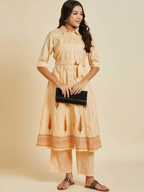 ramas orange cotton printed kurta palazzo set