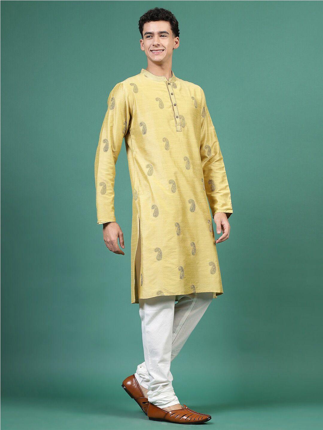 ramas paisley printed thread work keyhole neck kurta