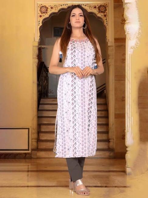 ramas white embroidered straight kurta