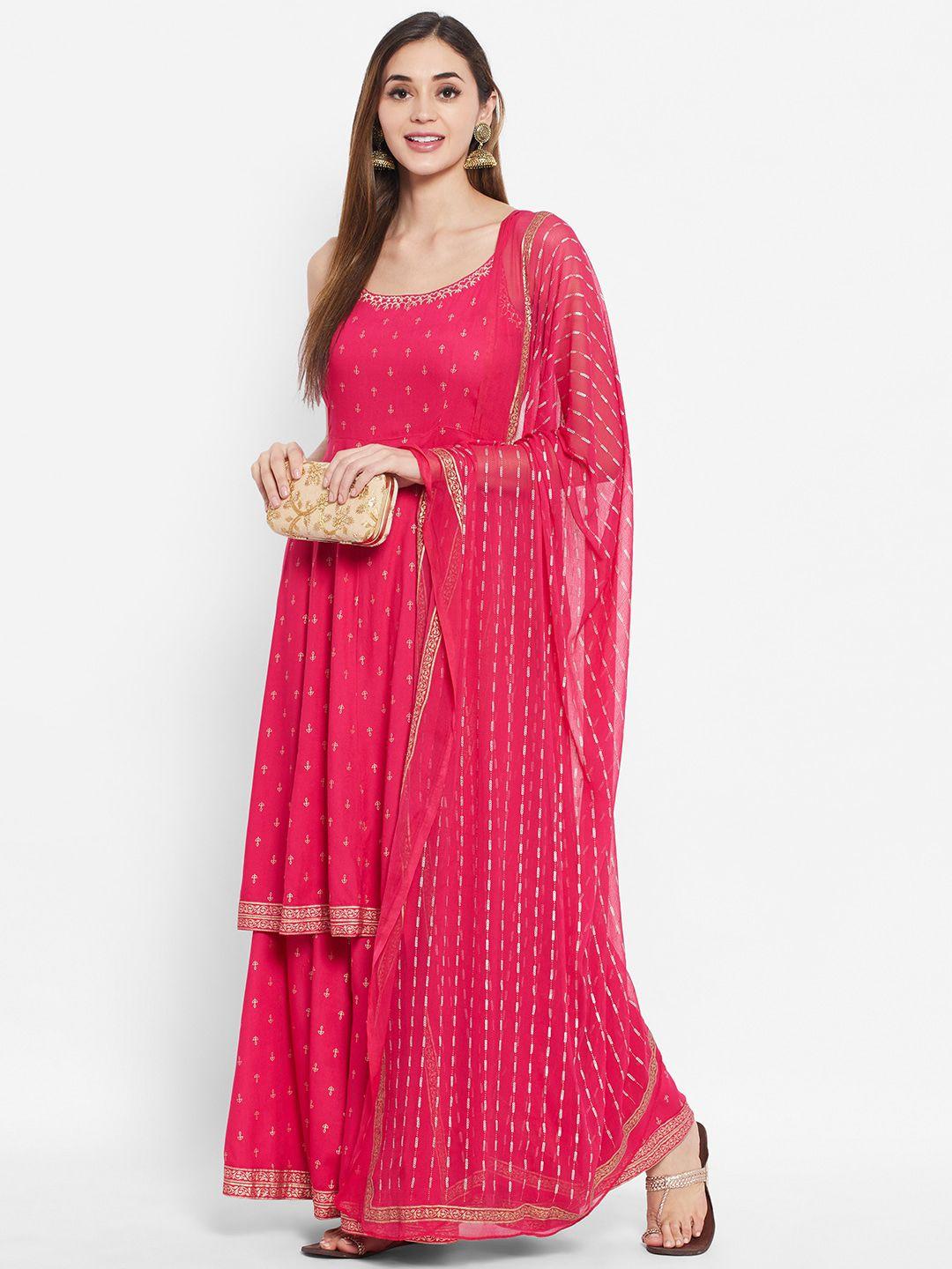 ramas women pink ethnic motifs printed kurta with palazzos & with dupatta
