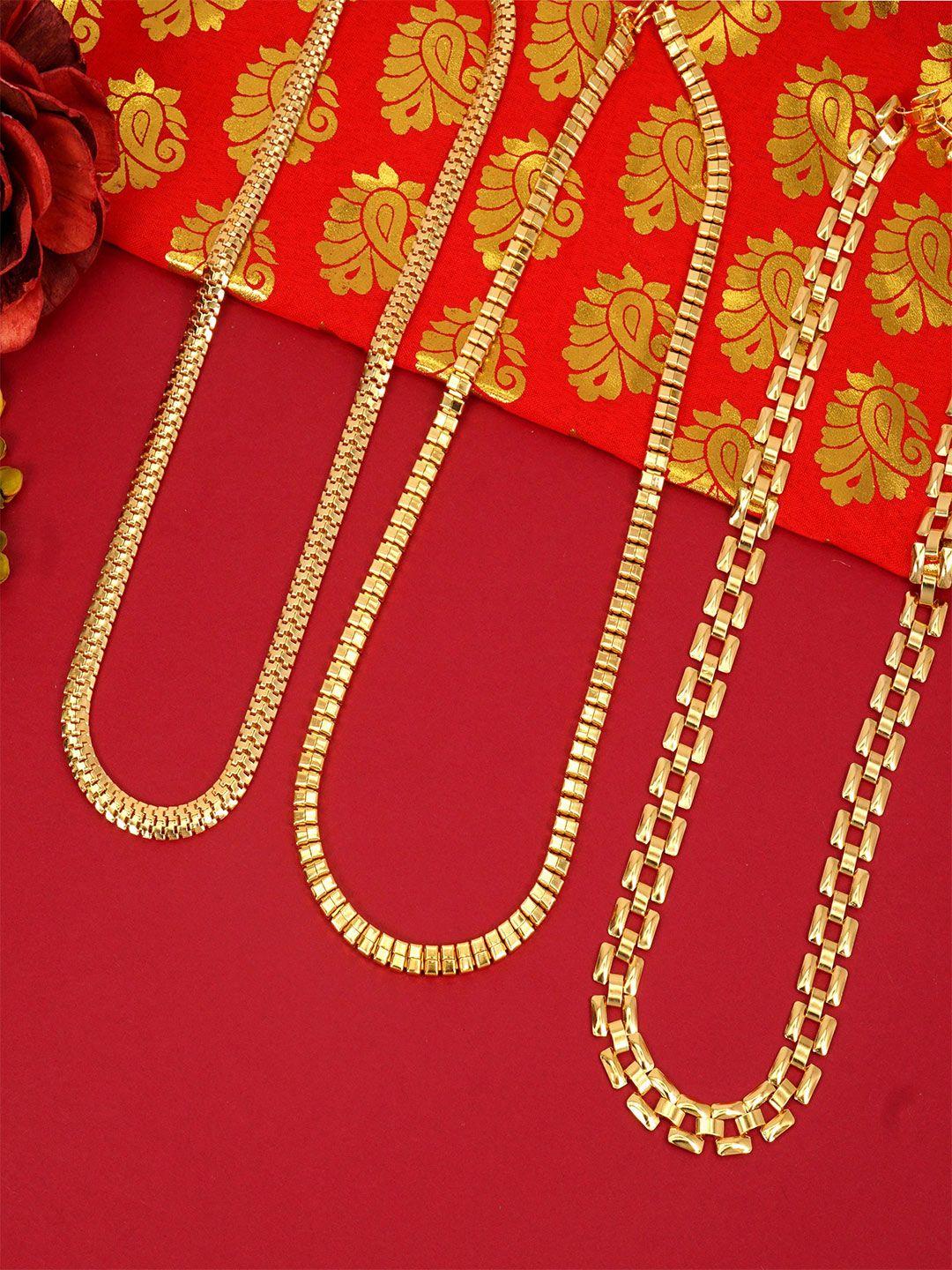 ramdev art fashion jwellery set of 3 gold-plated minimal brass chains