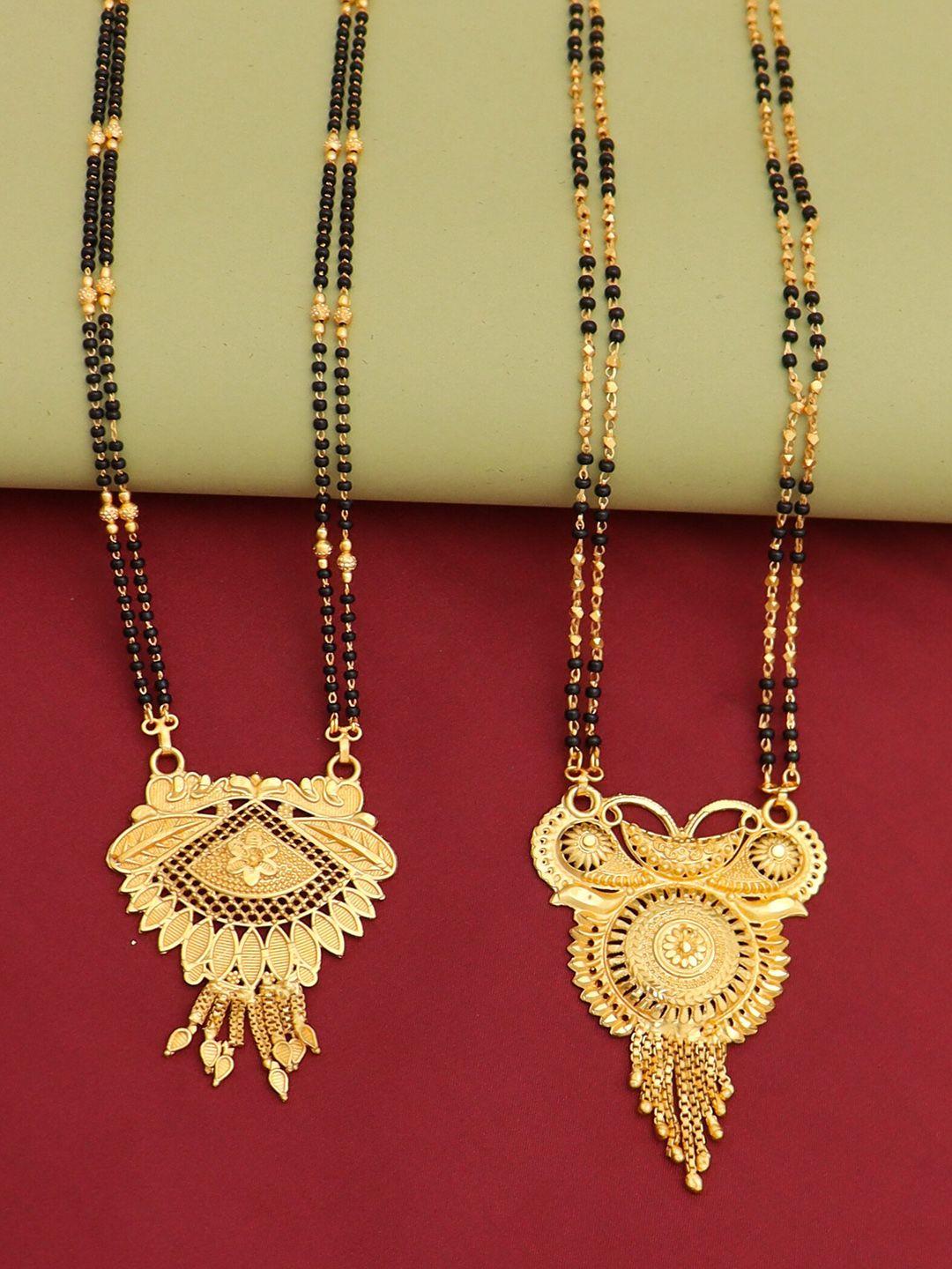 ramdev art fashion jwellery set of 2 gold-plated stone-studded & beaded mangalsutra