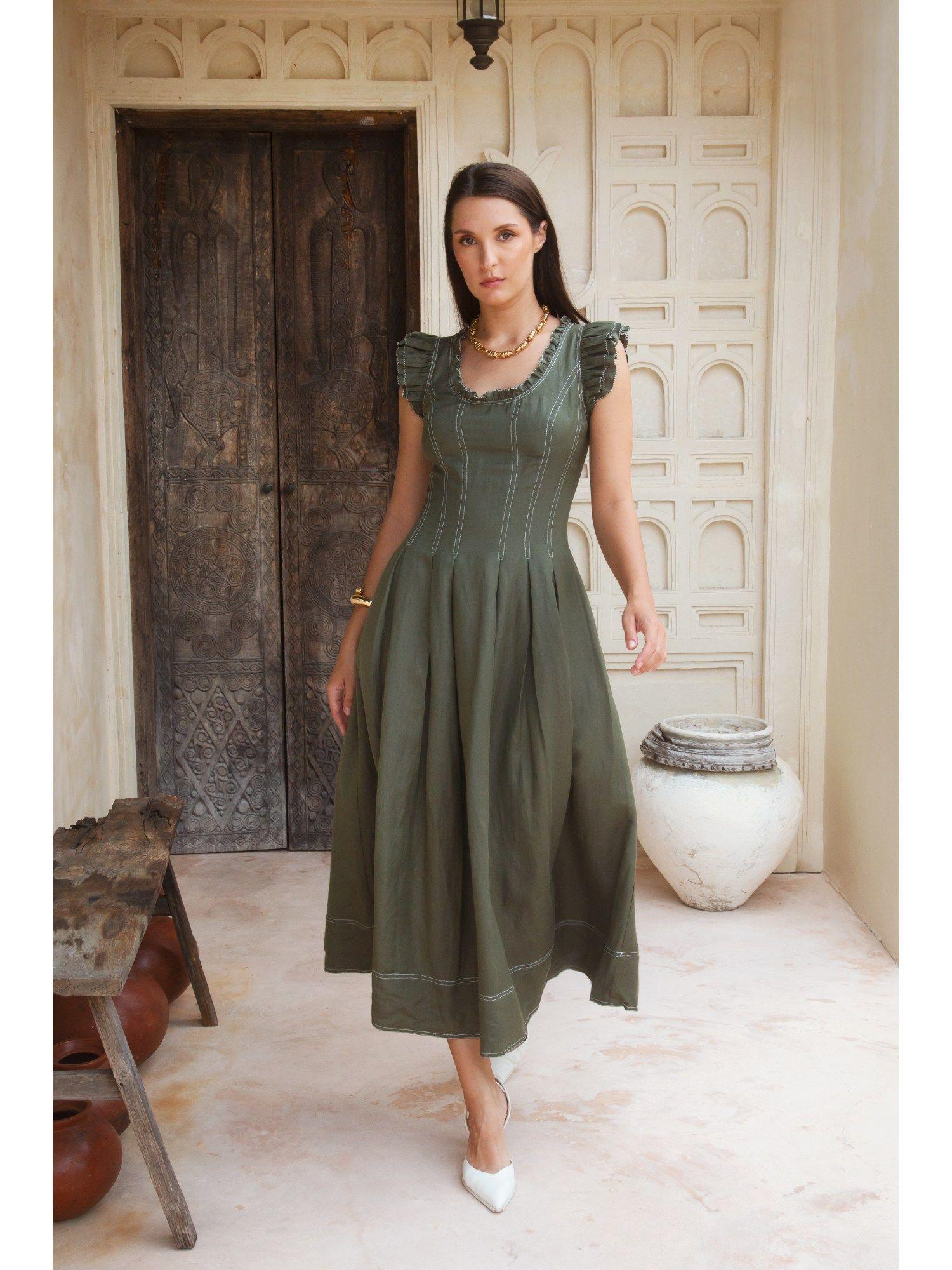 ramona linen olive dress