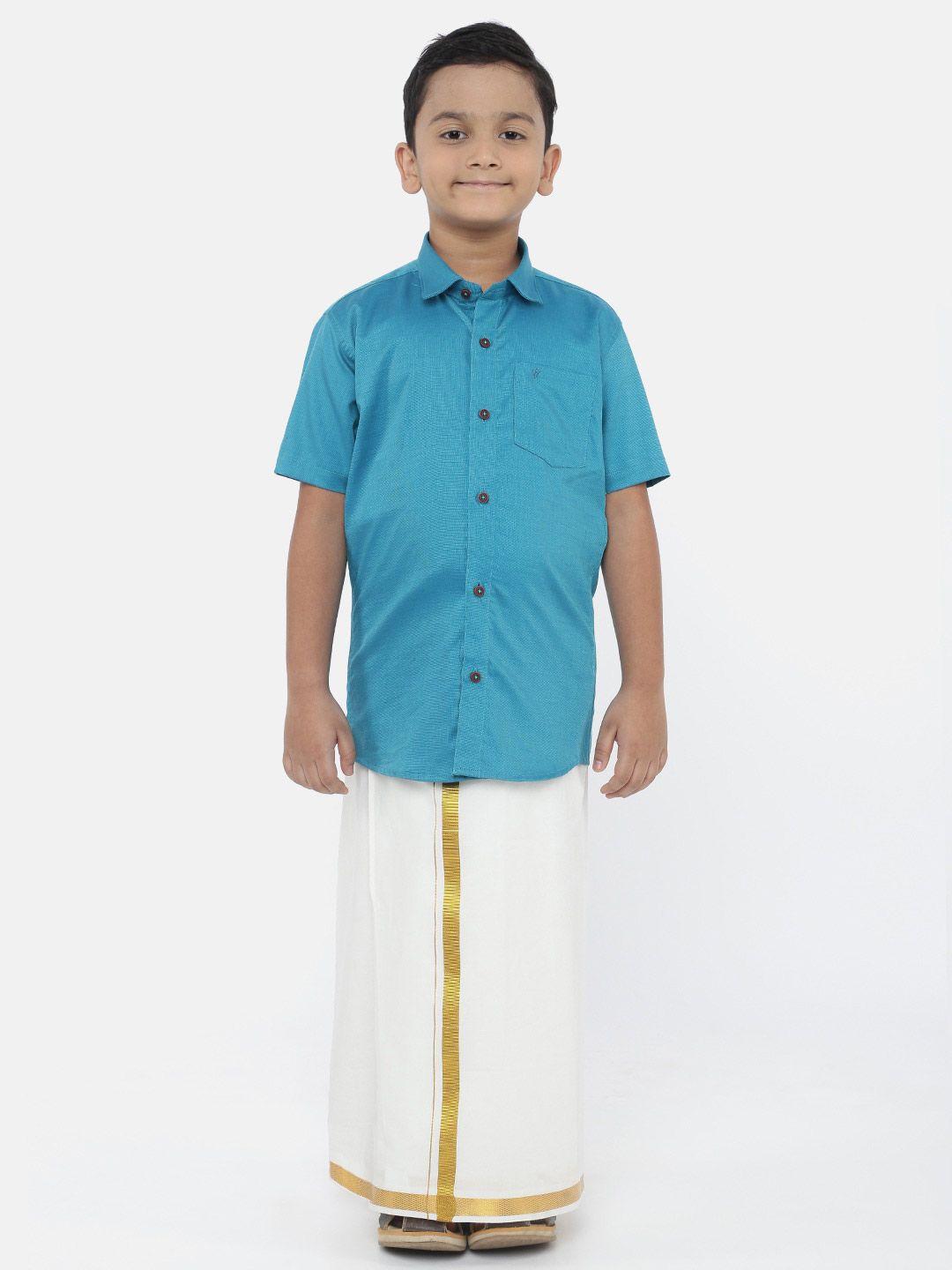 ramraj boys blue & white shirt with dhoti