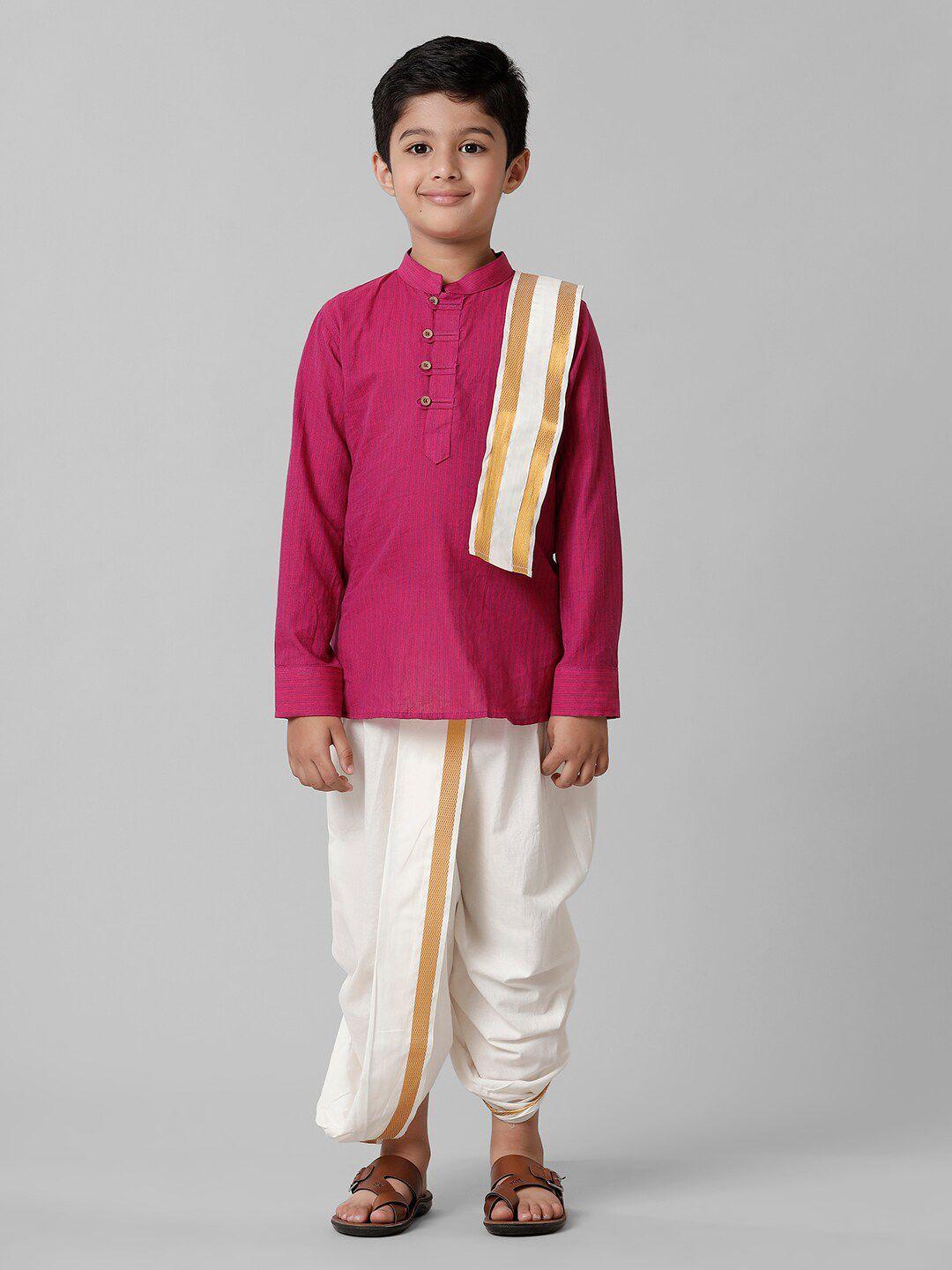 ramraj boys mandarin collar kurta with dhoti pants & angavastram