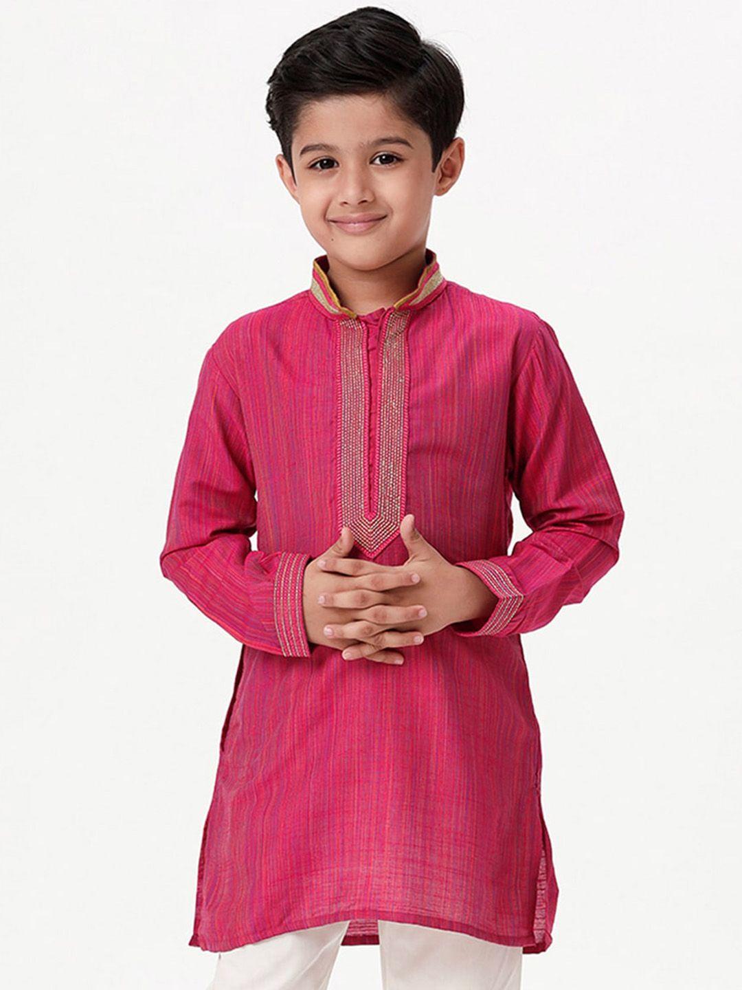 ramraj boys mandarin collar woven design thread work straight kurta
