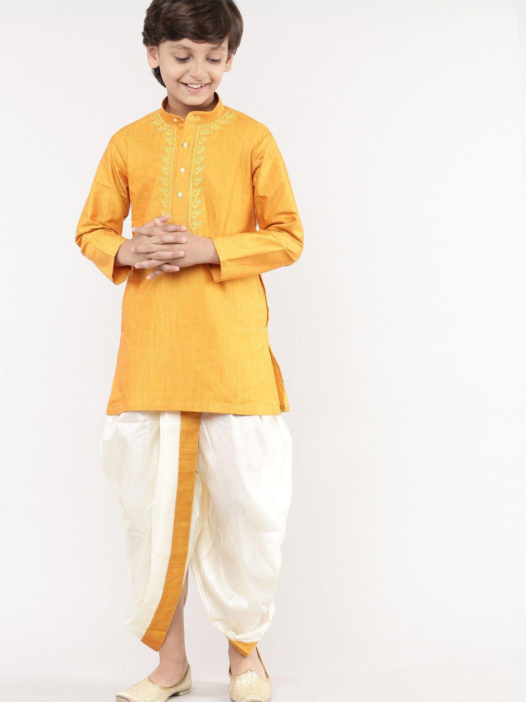 ramraj boys mustard & white kurta & dhoti pants