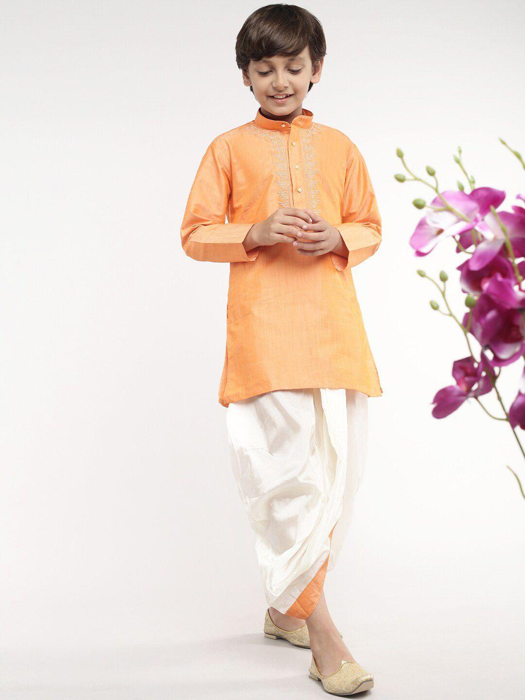 ramraj boys orange & white kurta & dhoti pants