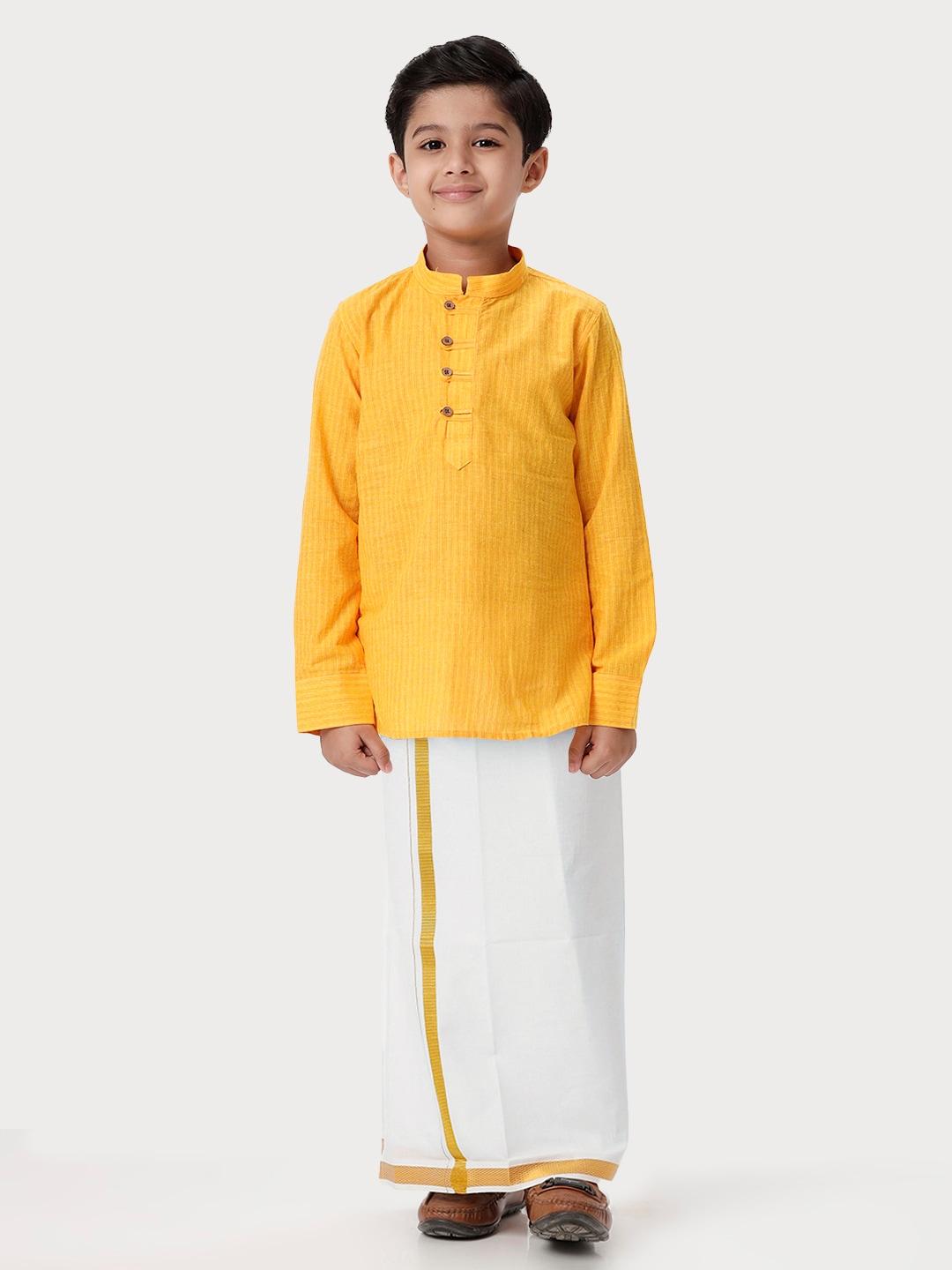 ramraj boys striped pure cotton shirt & veshti