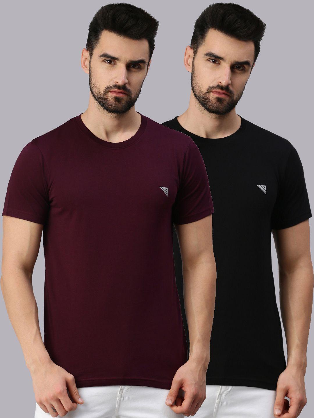 ramraj men pack of 2 black & maroon cotton t-shirt