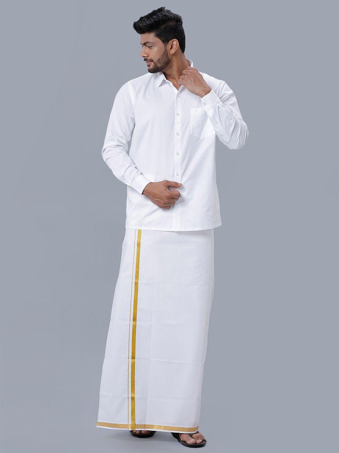 ramraj men spread collar pure cotton long sleeves shirt with dhoti set