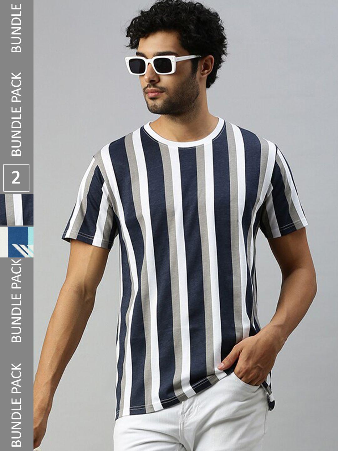 ramraj pack of 2 striped round neck pure cotton t-shirts