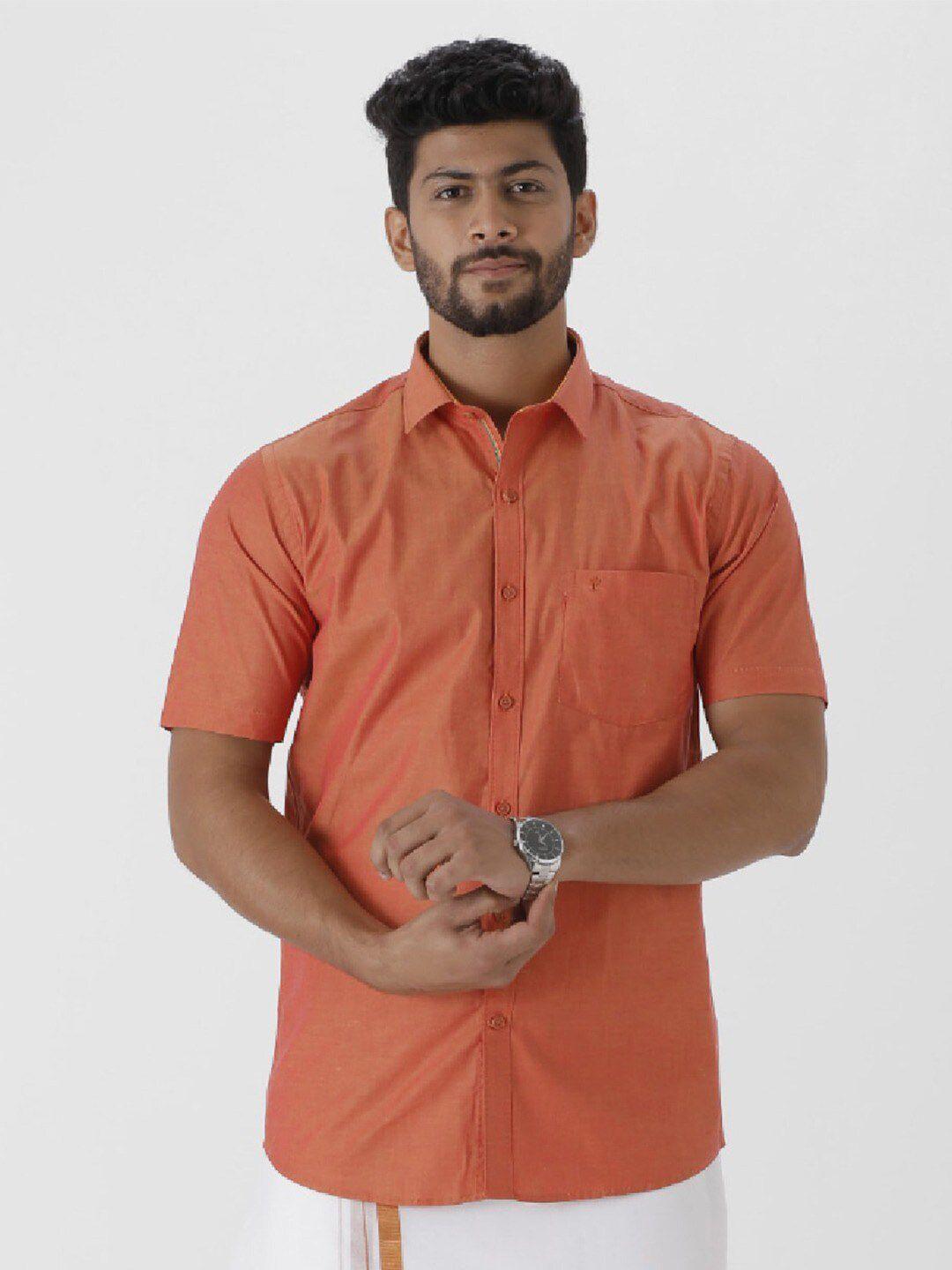ramraj spread collar short sleeves regular fit cotton casual shirt