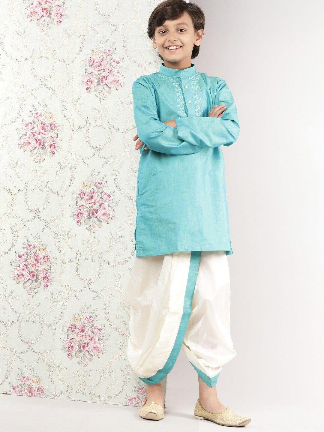 ramraj boys blue & cream kurta & dhoti pants