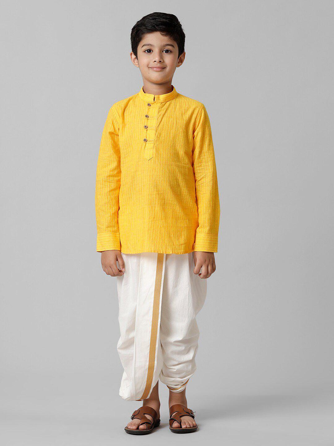 ramraj boys mandarin collar kurta with dhoti pants & with angavastram
