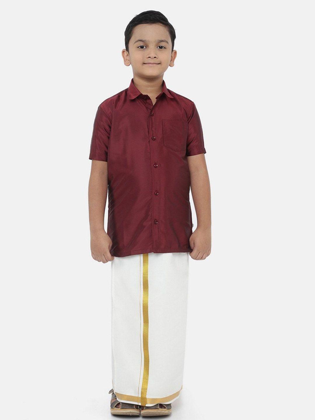 ramraj boys maroon & white shirt with dhoti