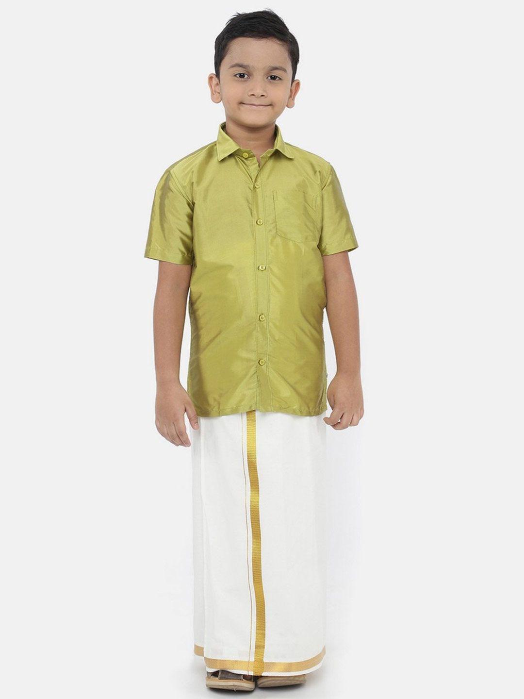 ramraj boys olive green & white shirt with dhoti