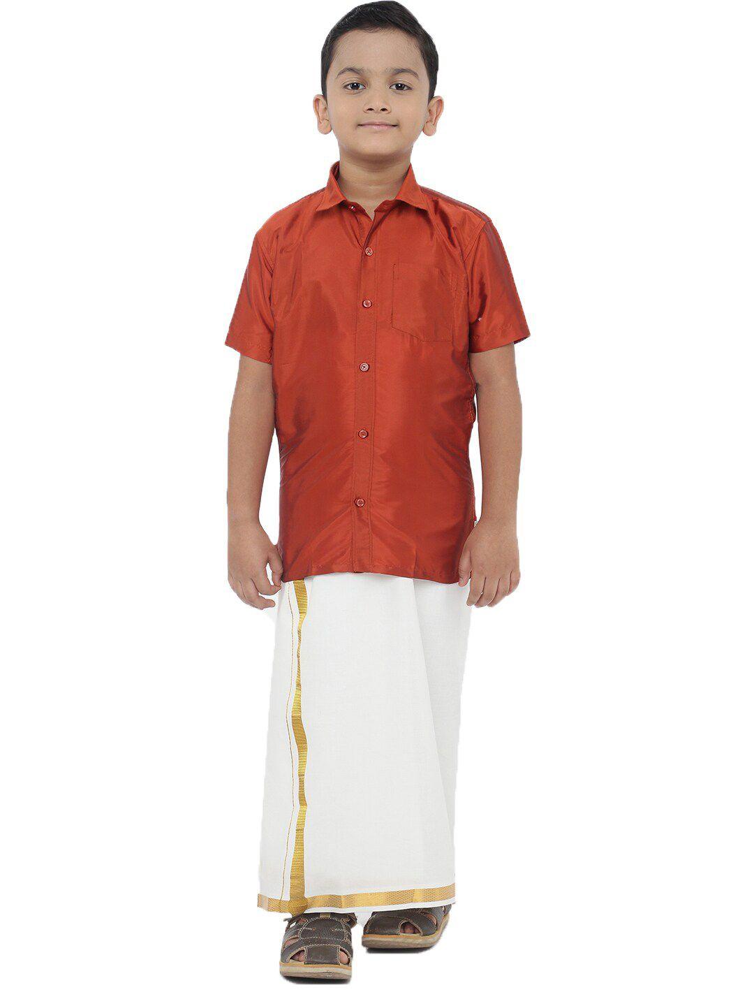 ramraj boys orange & white ethnic shirt with dhoti