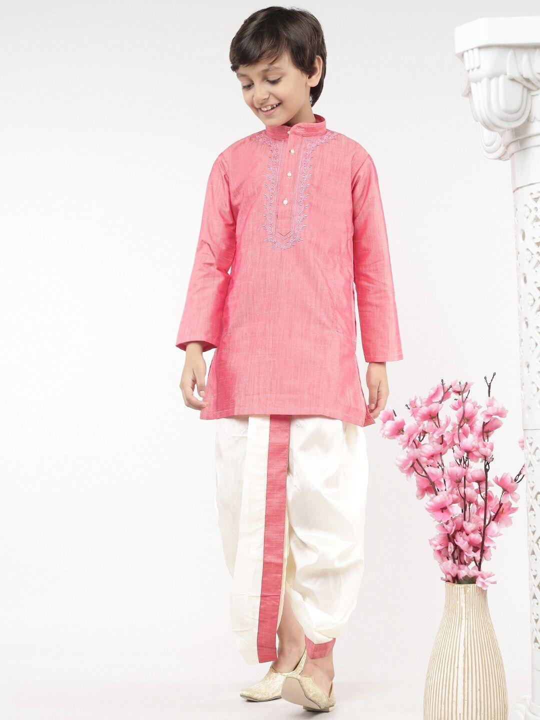 ramraj boys pink & cream-coloured kurta & dhoti pants