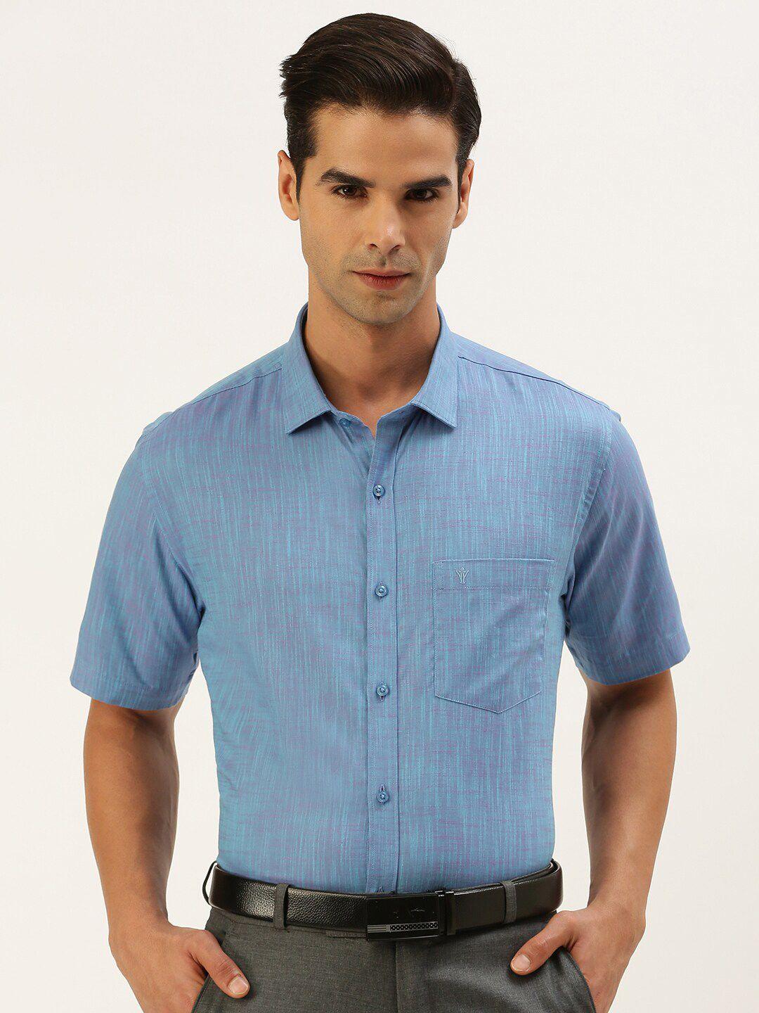 ramraj men blue cotton solid formal shirt