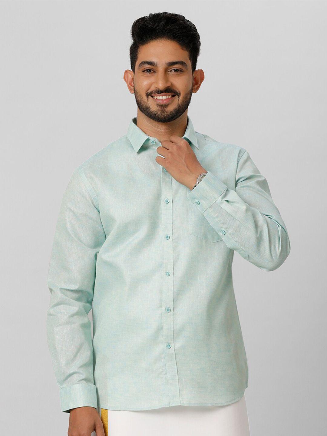 ramraj men blue opaque printed casual shirt