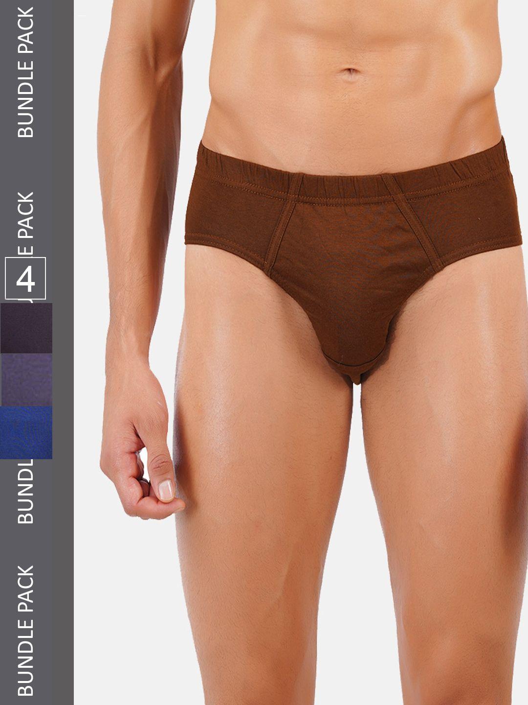 ramraj men brown & blue pack of 4 pure combed cotton assorted hipster briefs