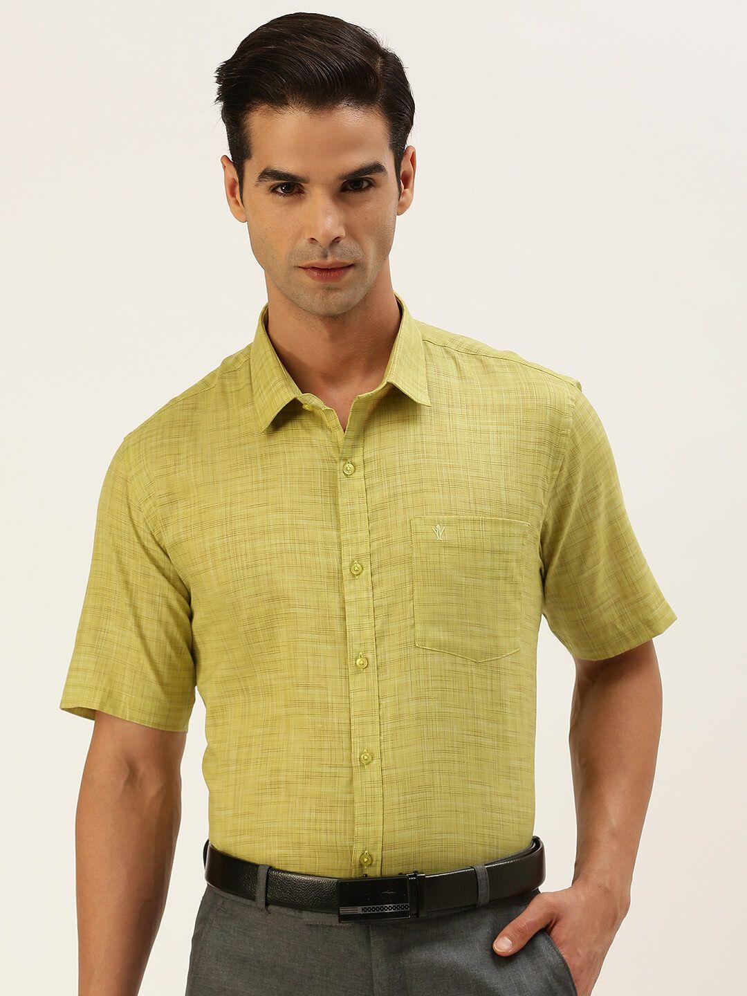 ramraj men green solid formal shirt
