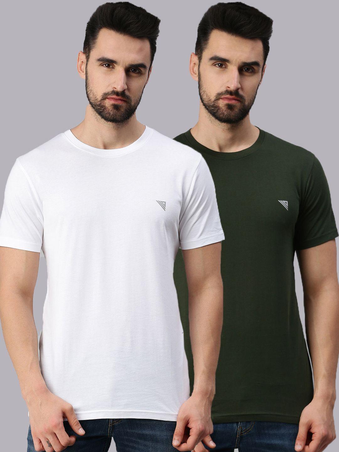ramraj men pack of 2 green & white cotton t-shirt